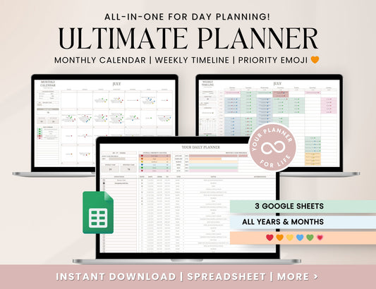 Daily Weekly Monthly Spreadsheet Planner, Digital Planner Google Sheets, Task Tracker, Time Managment