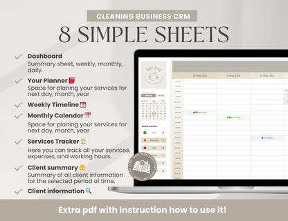Cleaning Services CRM Bundle, Editable Client tracker, Task Tracker Spreadsheet Template, Cleaning Business Schedule