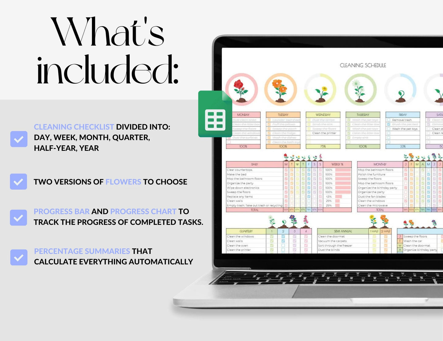 DHD Cleaning Schedule, Spreadsheet Template, Weekly, Monthly, Annual Cleaning Checklist, Cleaning Tracker