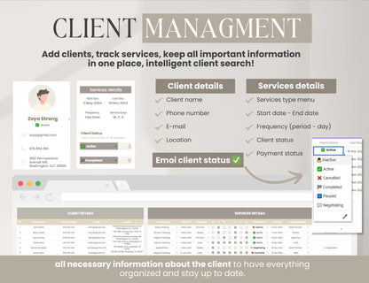 Cleaning Services CRM Bundle, Editable Client tracker, Task Tracker Spreadsheet Template, Cleaning Business Schedule