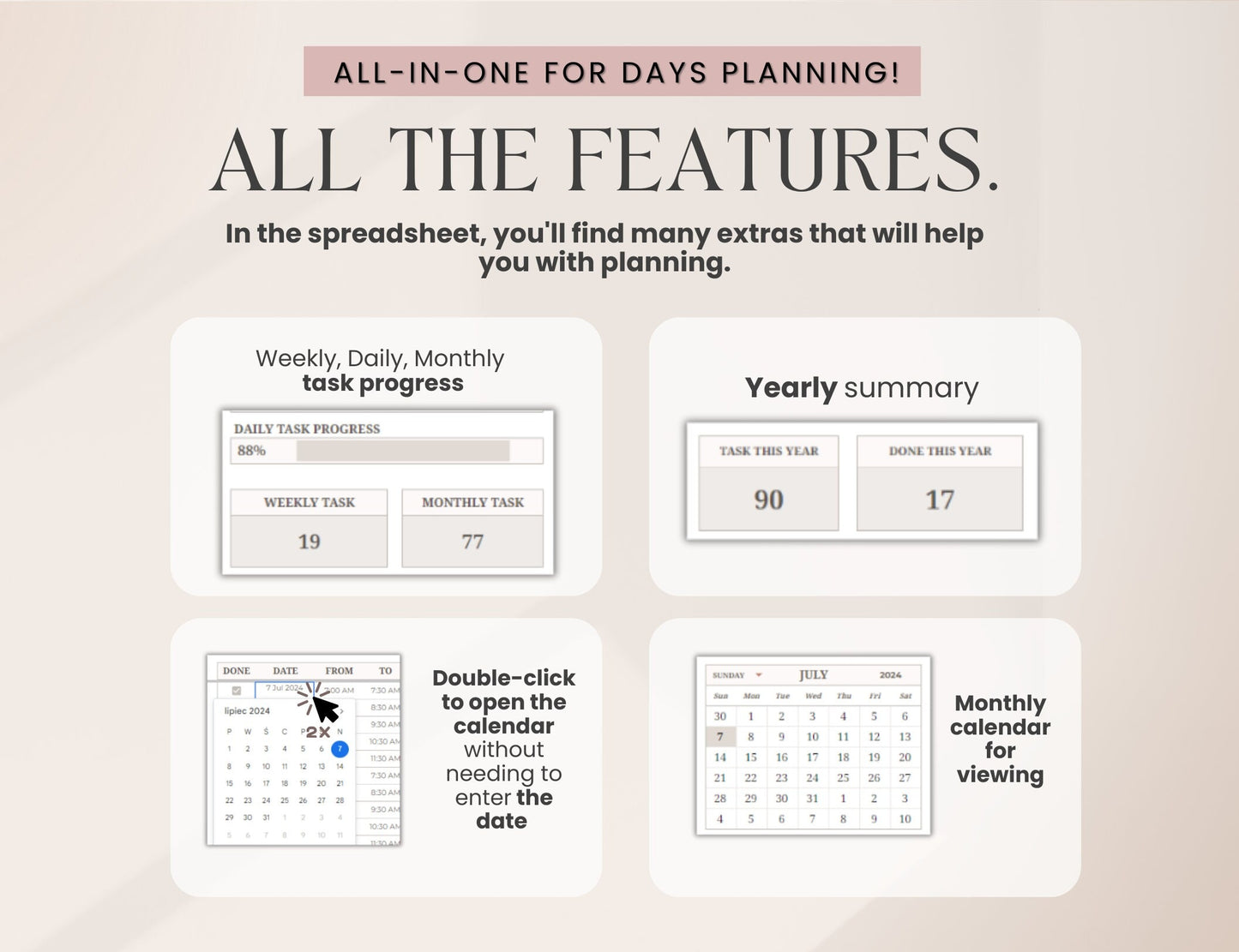 Daily Weekly Monthly Spreadsheet Planner, Digital Planner Google Sheets, Task Tracker, Time Managment