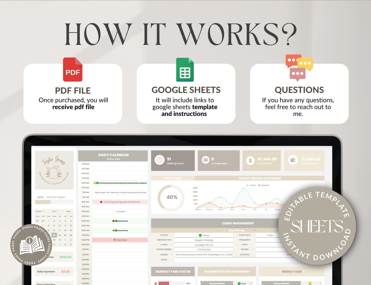 Cleaning Services CRM Bundle, Editable Client tracker, Task Tracker Spreadsheet Template, Cleaning Business Schedule