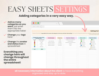 Cleaning Business CRM | Client tracker | Task Tracker Google Sheets Template | Budget | Cleaning Schedule